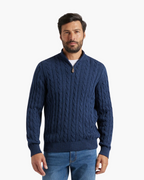 Cotton Cable Knit Half Zip Jumper with High Neck