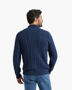 Cotton Cable Knit Half Zip Jumper with High Neck