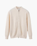 Cotton Knit Full Zip Cardigan with Stand Collar - Nude