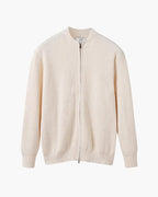 Cotton Knit Full Zip Cardigan with Stand Collar - Nude