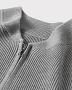 Cotton Knit Full Zip Cardigan with Stand Collar