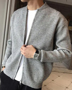 Cotton Knit Full Zip Cardigan with Stand Collar