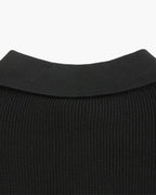 Cotton Knit Zip Polo with Long Sleeves and Ribbed Collar