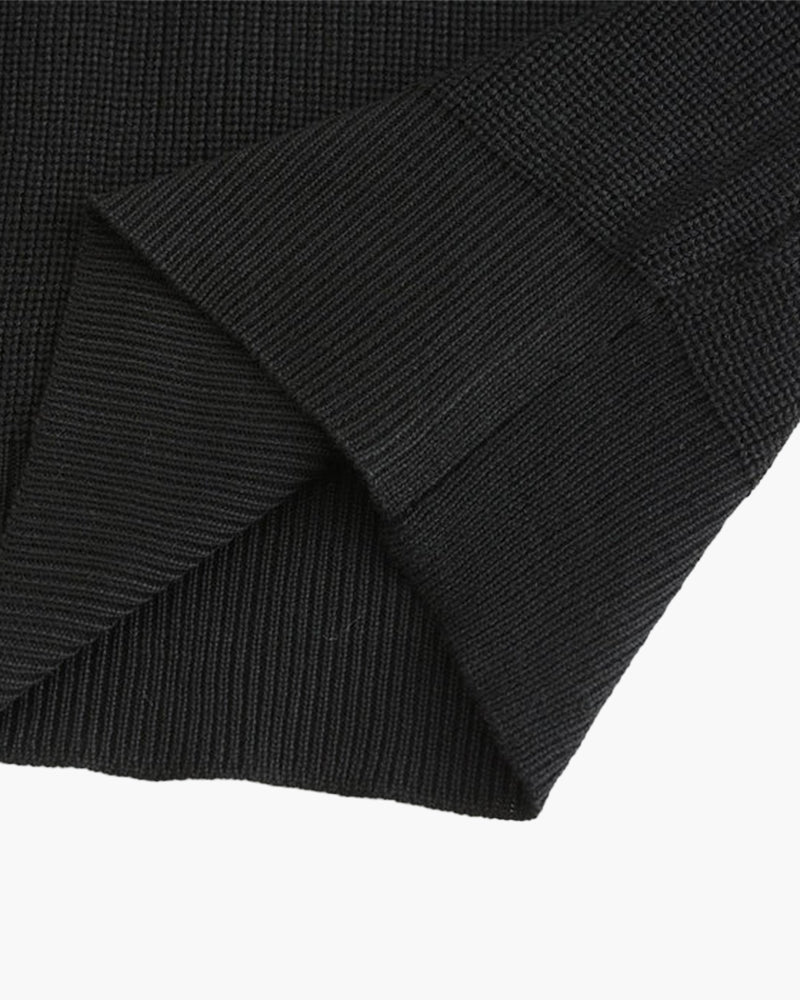 Cotton Knit Zip Polo with Long Sleeves and Ribbed Collar