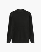 Cotton Knit Zip Polo with Long Sleeves and Ribbed Collar