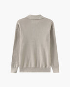 Cotton Knit Zip Polo with Long Sleeves and Ribbed Collar