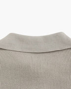 Cotton Knit Zip Polo with Long Sleeves and Ribbed Collar
