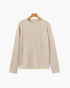 Cotton Linen Crew Neck Jumper, Lightweight Knit - Beige