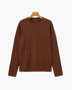 Cotton Linen Crew Neck Jumper, Lightweight Knit - Brown