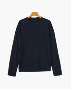 Cotton Linen Crew Neck Jumper, Lightweight Knit - Blue