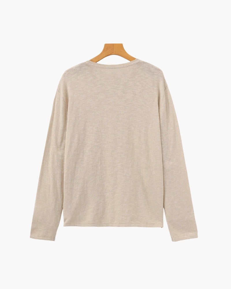 Cotton Linen Crew Neck Jumper, Lightweight Knit