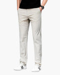 Cotton Stretch Chinos with Straight Loose Fit - White