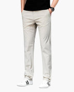 Cotton Stretch Chinos with Straight Loose Fit - White