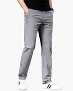 Cotton Stretch Chinos with Straight Loose Fit - Grey