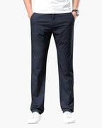 Cotton Stretch Chinos with Straight Loose Fit - Blue