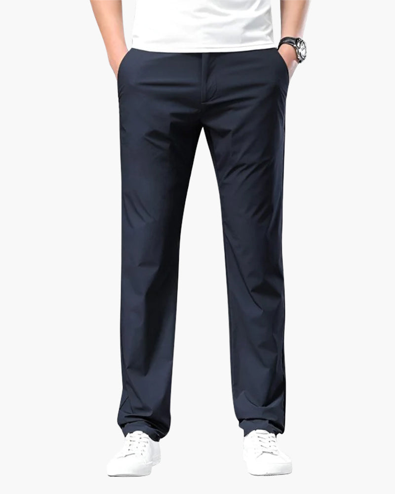 Cotton Stretch Chinos with Straight Loose Fit - Blue