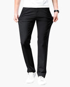 Cotton Stretch Chinos with Straight Loose Fit - Black
