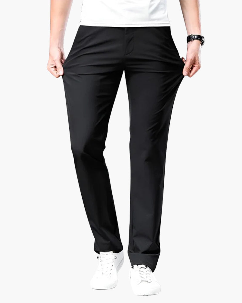 Cotton Stretch Chinos with Straight Loose Fit - Black