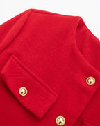 Cropped Collarless Blazer with Patch Pockets and Gold Tone Buttons