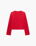 Cropped Collarless Blazer with Patch Pockets and Gold Tone Buttons