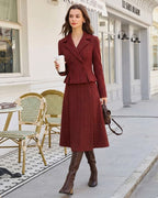 Cropped Double Breasted Jacket with Peplum and Notch Lapel - Red