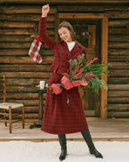 Cropped Double Breasted Jacket with Peplum and Notch Lapel - Red