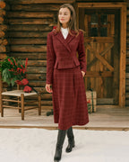 Cropped Double Breasted Jacket with Peplum and Notch Lapel - Red