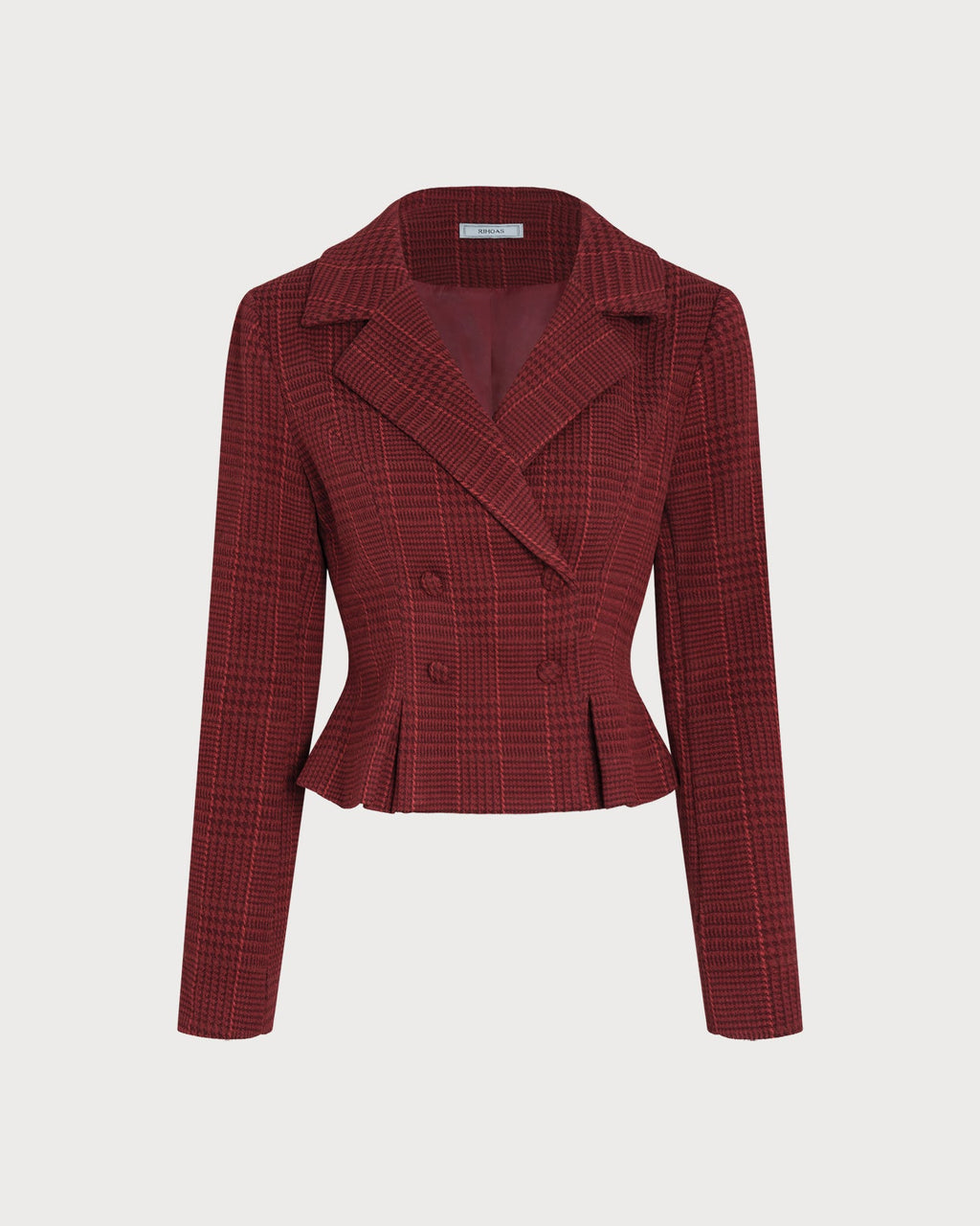 Cropped Double Breasted Jacket with Peplum and Notch Lapel - Red