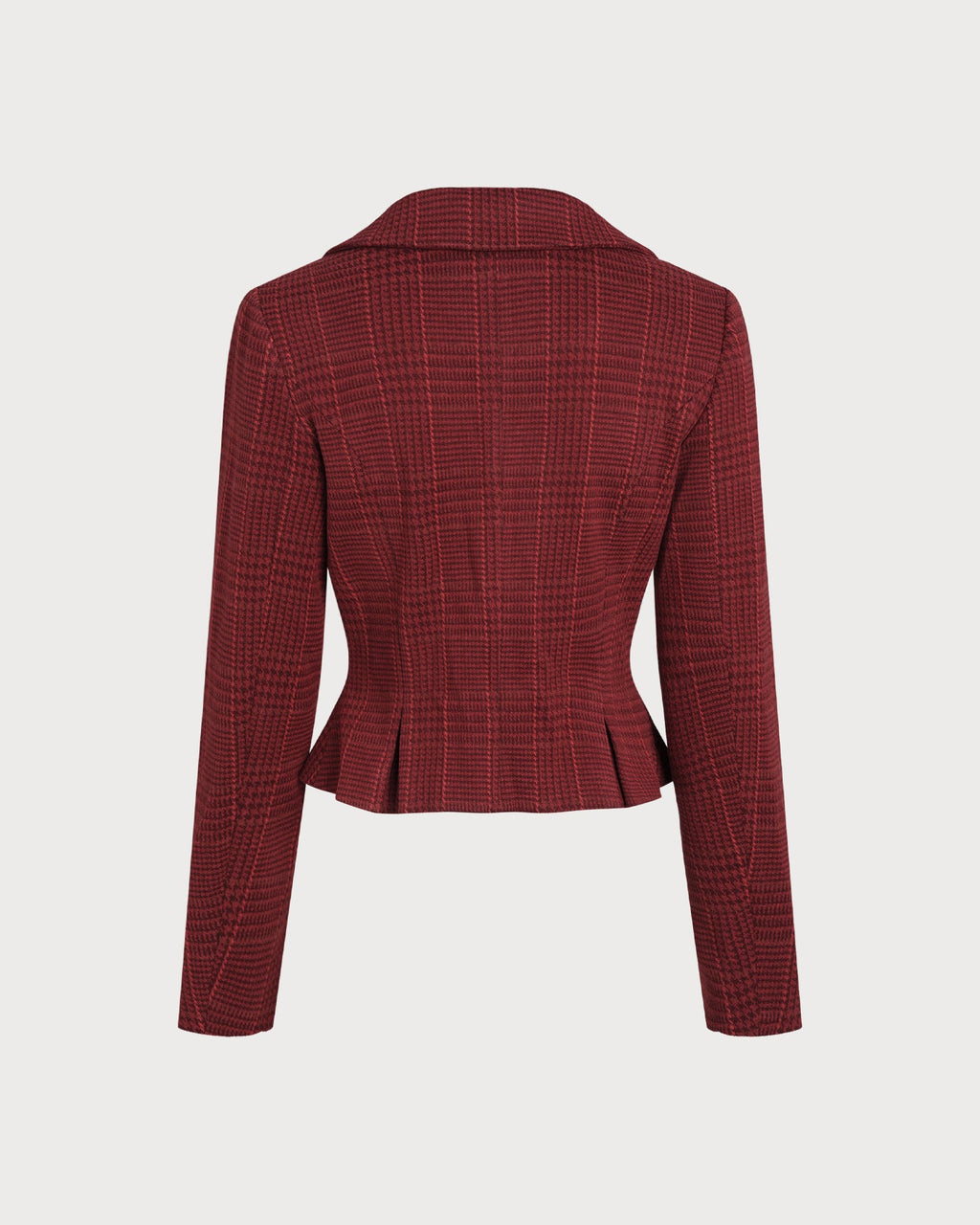 Cropped Double Breasted Jacket with Peplum and Notch Lapel - Red