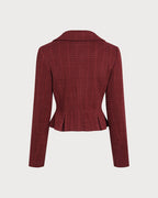 Cropped Double Breasted Jacket with Peplum and Notch Lapel - Red