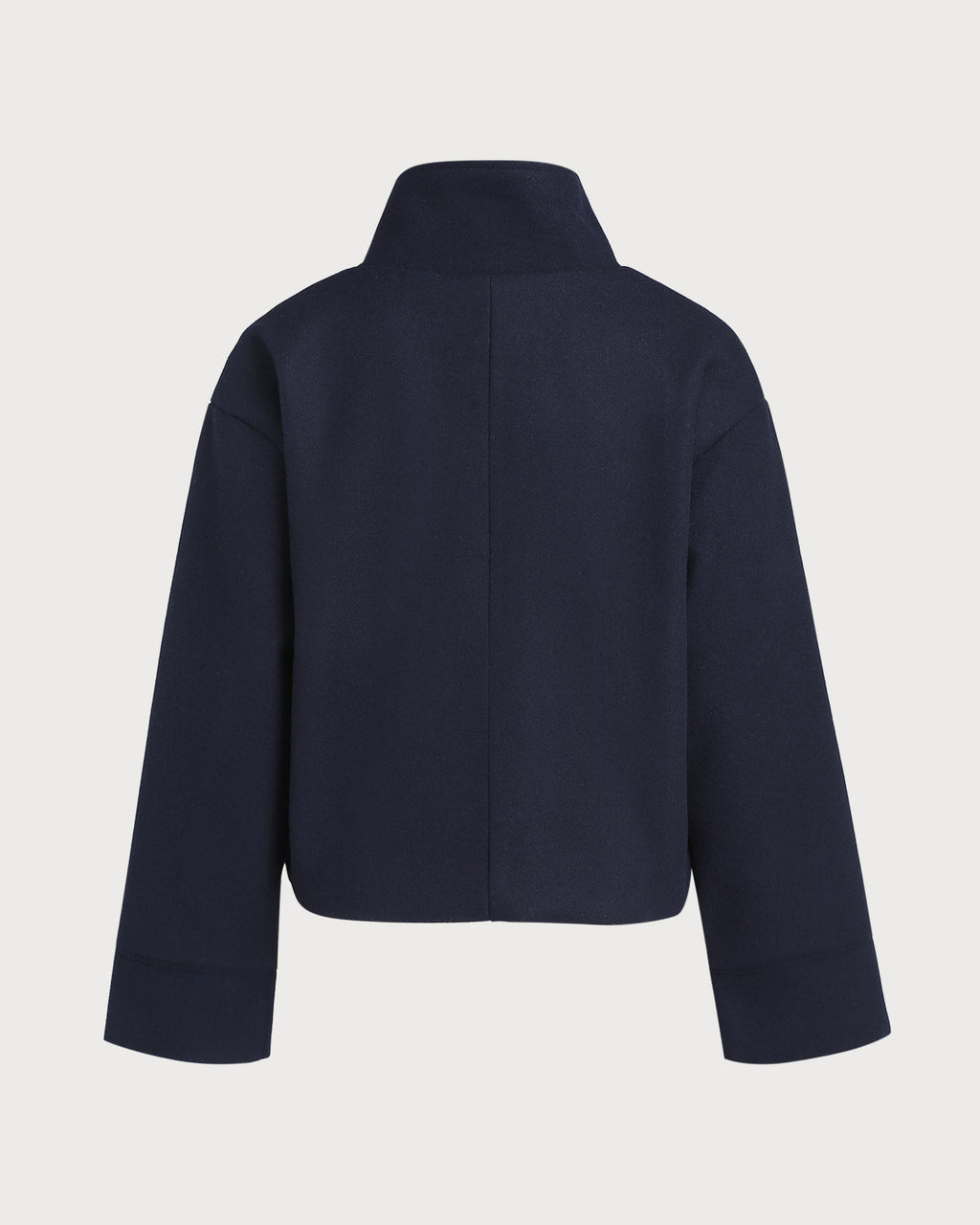 Cropped Stand Collar Jacket with Button Front and Loose Cut - Blue