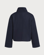Cropped Stand Collar Jacket with Button Front and Loose Cut - Blue