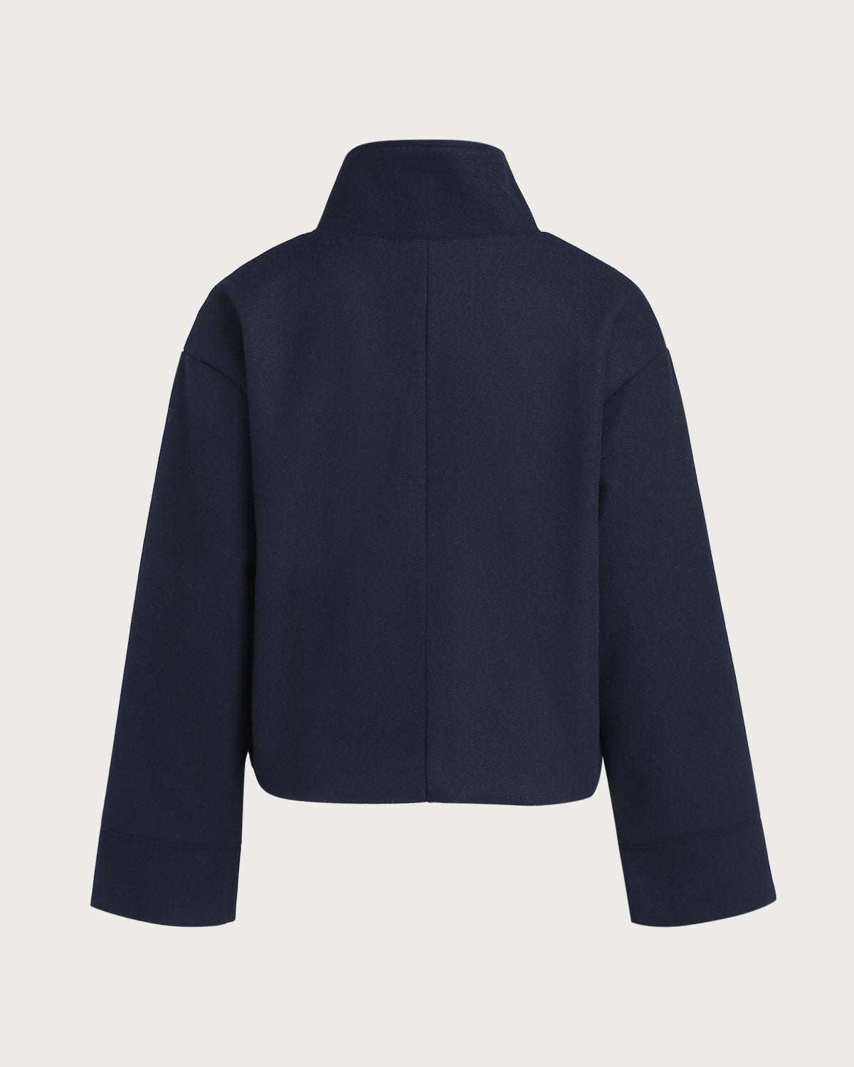 Cropped Stand Collar Jacket with Button Front and Loose Cut - Blue