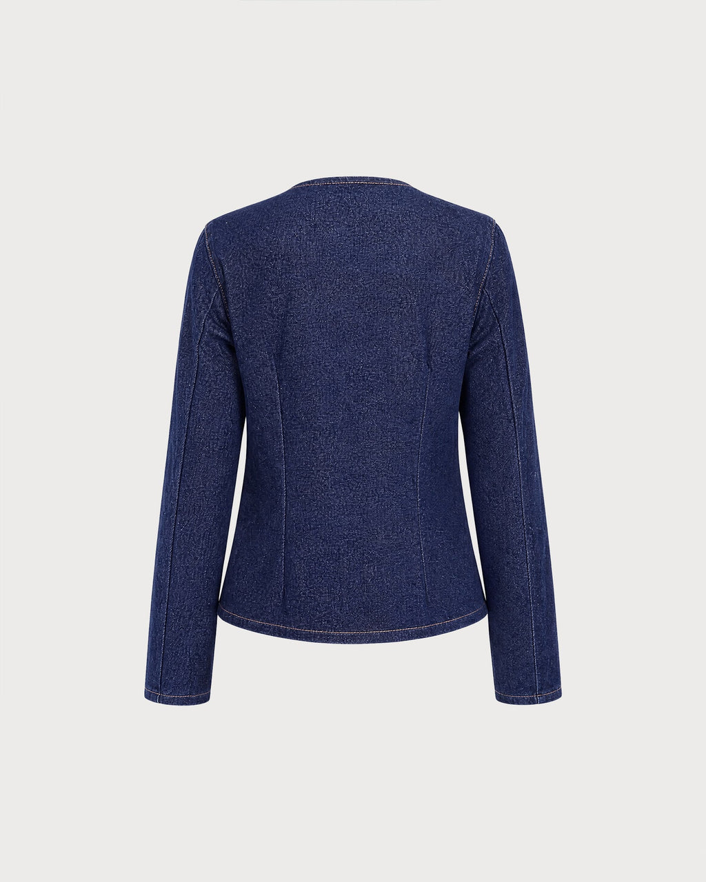Denim Look Blouse with Round Neck and Gold Tone Buttons - Blue