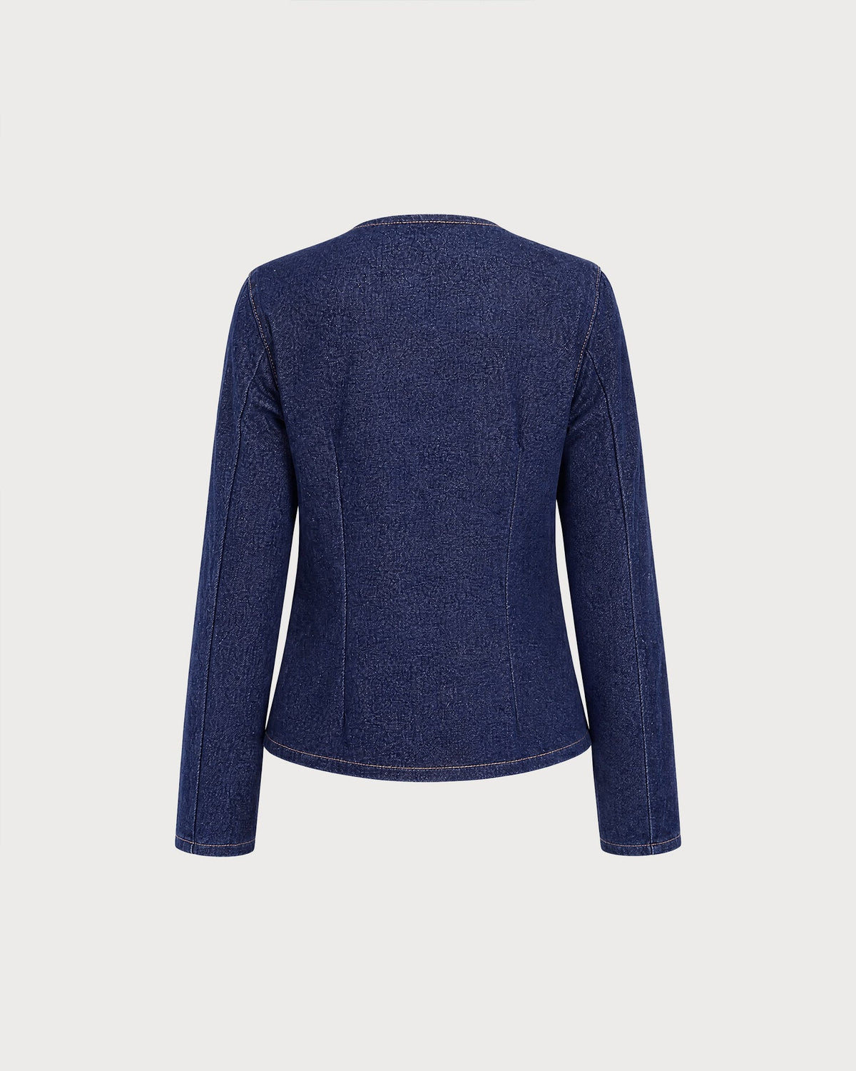 Denim Look Blouse with Round Neck and Gold Tone Buttons - Blue