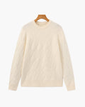 Diamond Knit Crew Neck Jumper with Ribbed Cuffs - Beige