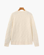 Diamond Knit Crew Neck Jumper with Ribbed Cuffs