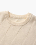 Diamond Knit Crew Neck Jumper with Ribbed Cuffs
