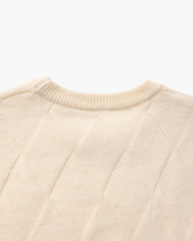Diamond Knit Crew Neck Jumper with Ribbed Cuffs