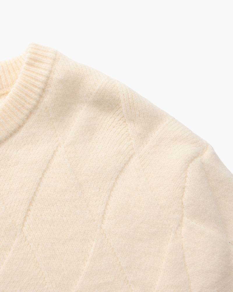 Diamond Knit Crew Neck Jumper with Ribbed Cuffs