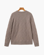 Diamond Knit Crew Neck Jumper with Ribbed Cuffs