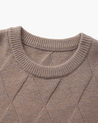Diamond Knit Crew Neck Jumper with Ribbed Cuffs