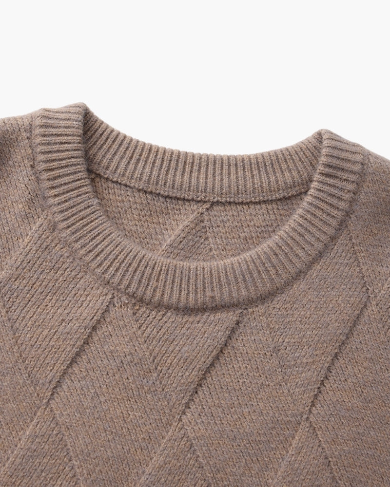 Diamond Knit Crew Neck Jumper with Ribbed Cuffs