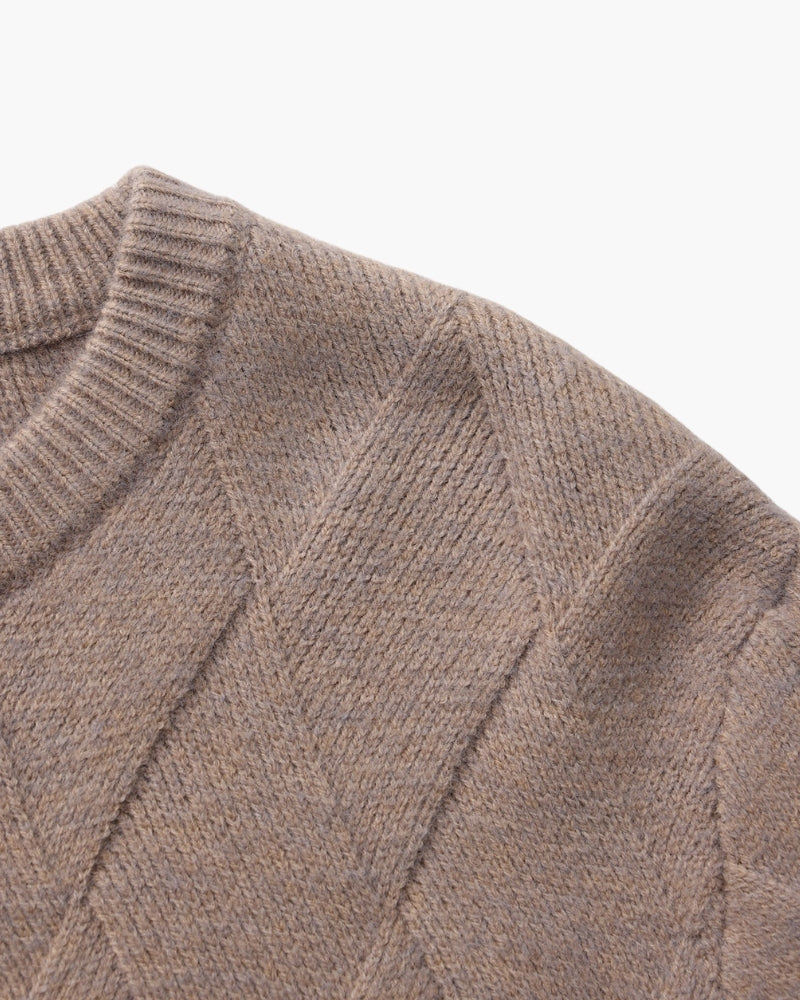 Diamond Knit Crew Neck Jumper with Ribbed Cuffs
