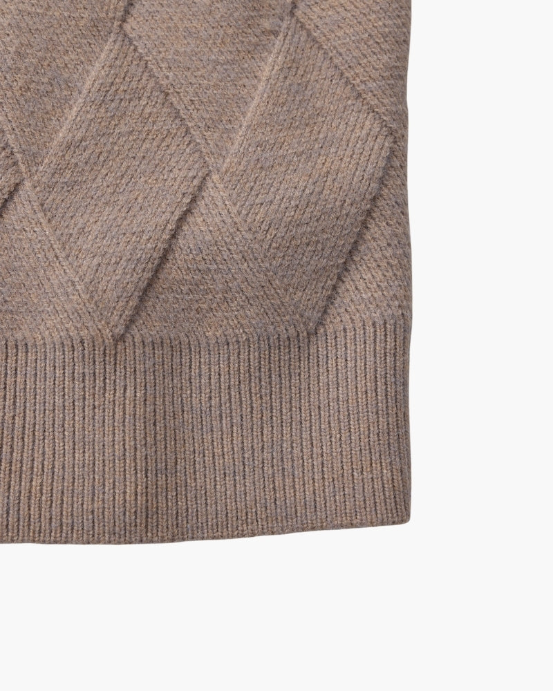 Diamond Knit Crew Neck Jumper with Ribbed Cuffs