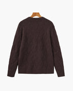 Diamond Knit Crew Neck Jumper with Ribbed Cuffs