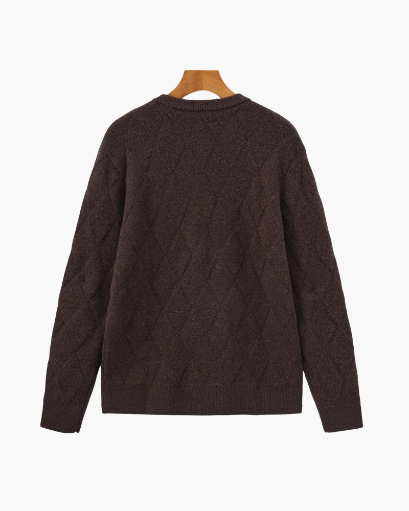 Diamond Knit Crew Neck Jumper with Ribbed Cuffs
