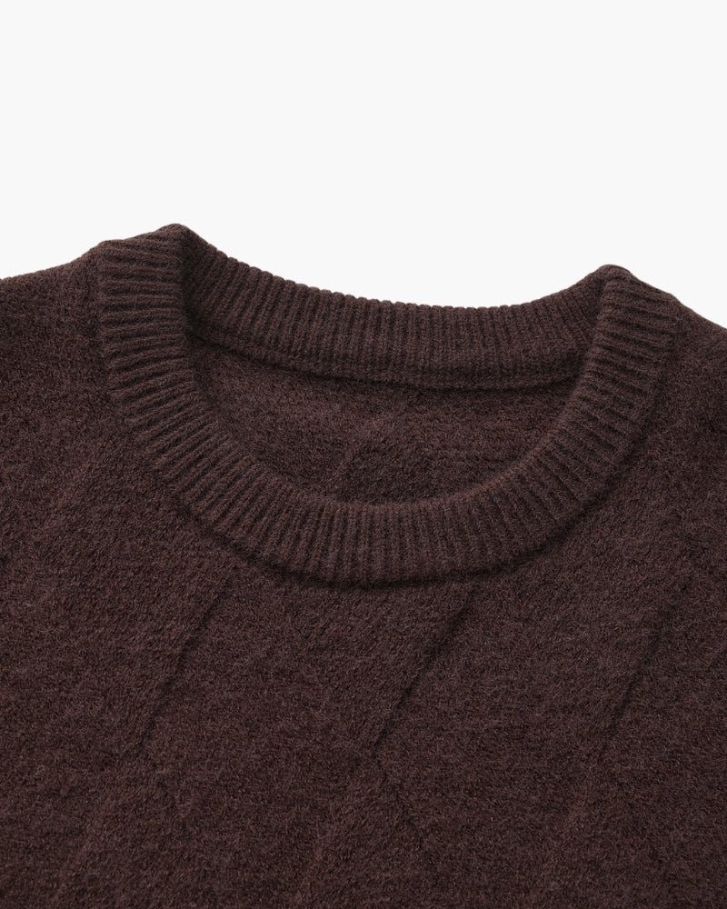 Diamond Knit Crew Neck Jumper with Ribbed Cuffs