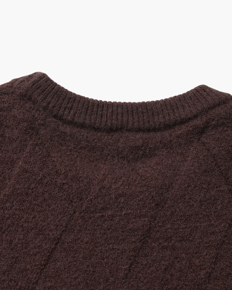 Diamond Knit Crew Neck Jumper with Ribbed Cuffs