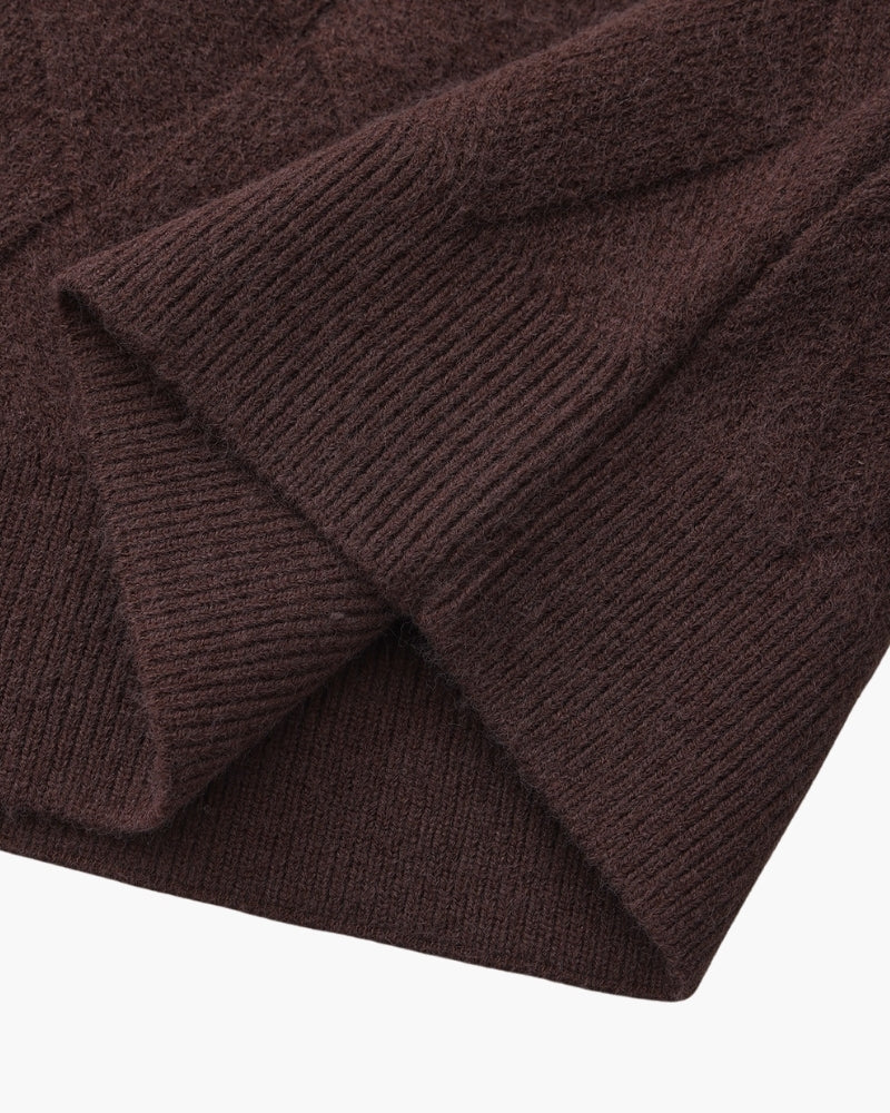 Diamond Knit Crew Neck Jumper with Ribbed Cuffs